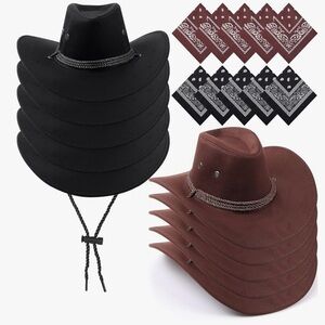 Men & women  black and brown 10 Cowboy hats and Bandana for Adult costume‎
